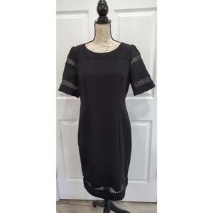 TALBOTS Black Dot Mesh Detail Short Sleeve Sheath Lined Dress Size 10